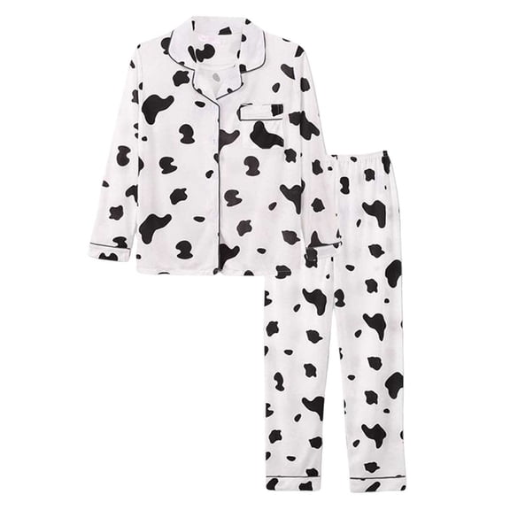 Tnhcen 2025 Women Cartoon Print Pajama Lounge Set Long Sleeve Sleepwear Nightwear 2 Piece Pjs