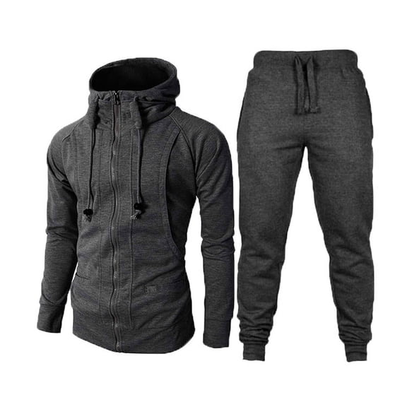 ibiyuan Men 2 Piece Sweat Suit Long Sleeve Autumn Winter Casual Outfits Hoodies Hoody Sweatshirt Drawstring Pants Tracksuits Sportwear Set,Dark Gray