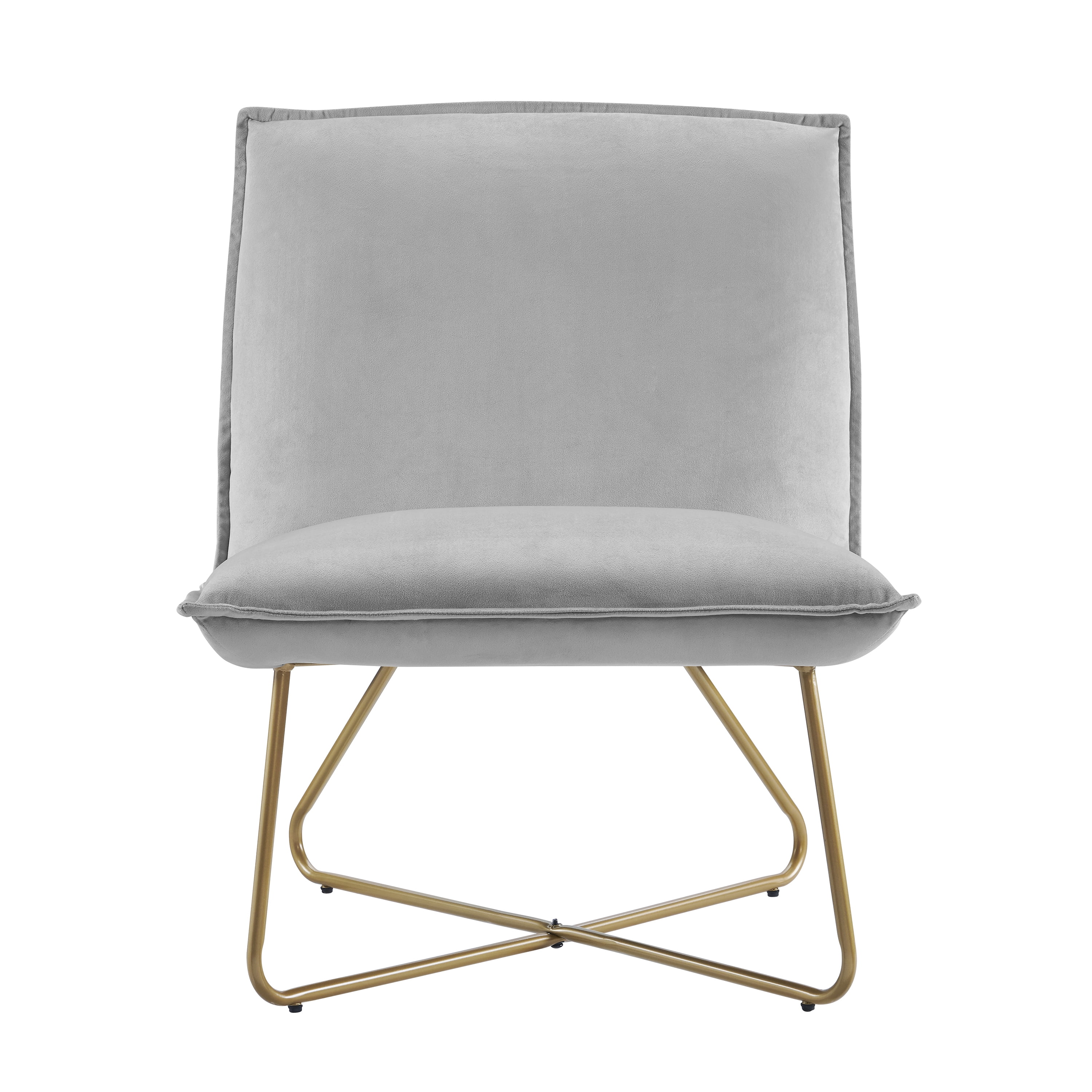 Linon Kinard Pillow Accent Chair with Gold Metal Legs, Gray Velvet