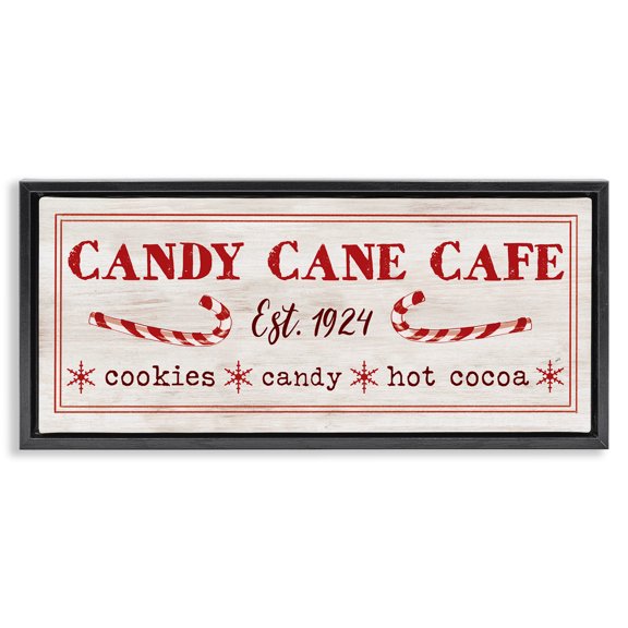 Stupell Industries Vintage Candy Cane Cafe Quotes and Sayings Painting Black Floater Framed Canvas Art Print Wall Art, 25 x 11