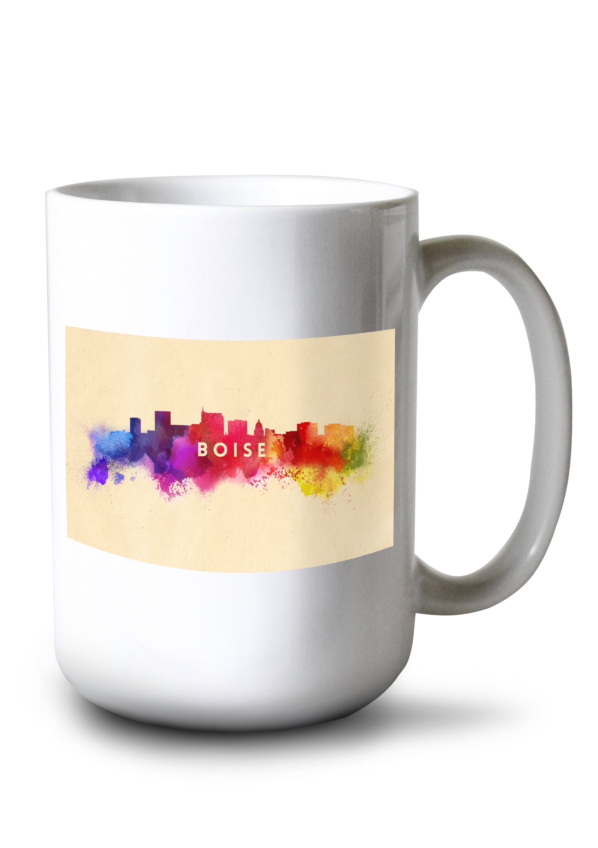 15 fl oz Ceramic Mug, Boise, Idaho, Skyline Abstract, Dishwasher & Microwave Safe