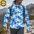 thumbnail image 5 of Havenx Sun Protection Fishing Jackets for Men Camo Long Sleeve Full Zip Coats Thumbhole Hooded Jacket Rash Guard Fishing Casual Summer Lightweight Hiking Blouse,Dark Blue L, 5 of 7