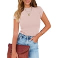 thumbnail image 3 of KBZDBZC Womens Summer Tops Women's Short Sleeve Crewneck Ribbed Knit Tops Summer Casual Slim Fit Basic Tee Shirts Womens Tops (Pink,L), 3 of 5