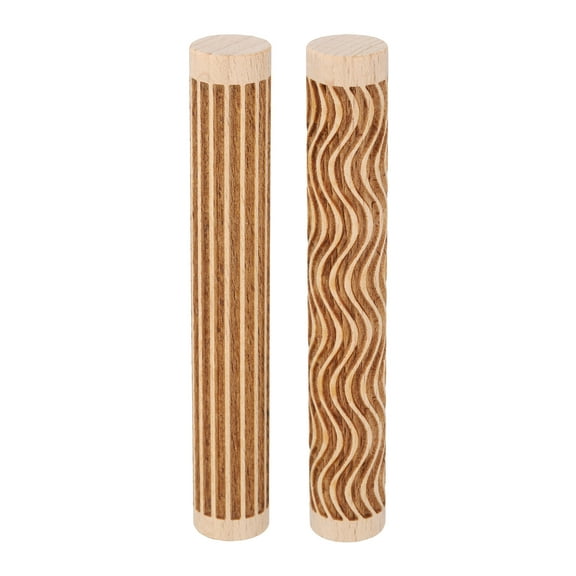 Uxcell 2pcs Wood Clay Roller 4" Straight Lines Curved Lines Pattern Rolling Pins Wood Rollers Pottery Tools Wood Grain Texture Rollers for Clay Baking Dough Playdough DIY
