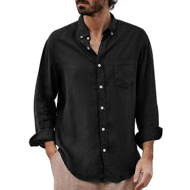 Camisa informal de lino y algodón para hombre, blusa holgada de manga larga con botones.