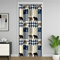 Erosebridal Bear Door Curtain for Doorway Privacy,Cabin Lodge Animal Blackout Curtain 34"W X 80"L for Bedroom,Wildlife Room Divider Curtain,Navy Blue Lattice Patchwork Door Drape