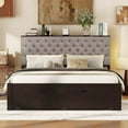 thumbnail image 2 of Queen Size Platform Bed with Storage Headboard, Shoe Rack and 4 Drawers, Wooden Bed Frame with Upholstery Headboard and Slats Support, No Box Spring Needed, Easy Assembly, Espresso, 2 of 7