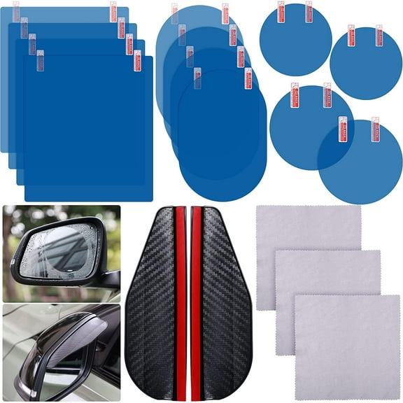 12 Pcs Car Rearview Mirror Film Rainproof Waterproof Mirror Film and 2 Pcs Mirror Rain Visor Eyebrow Anti Fog Glare Side Mirror Rain Guard for Most Car Mirrors and Side Windows