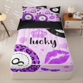 thumbnail image 2 of Homewish Glitter Leopard Print Billiards Zipper Twin Comforter Sets with Fitted Sheet and 2 Pillowcases, Purple Lucky Skull Zipper Bedding Set for Women, Black Reversible, 4-Piece, 2 of 6