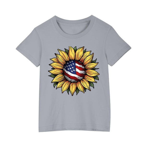 Vestido Corto de Verano Niños Niños Niñas Camiseta de Algodón Cuello Redondo Lindo Día de la Independencia Imprimir Top