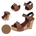 thumbnail image 5 of Rokment Womens Wedge Dressy Sandals Fashion Casual Leather Buckles Platform Height Increasing Heeled Dress Sandals for Woman Summer Business Office Work Brown Size 8.5, 5 of 7