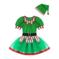 thumbnail image 4 of iiniim Girls Christmas Elf Costume Puff Sleeve Dancewear Sequined Tutu Dress with Hat Set Green 4, 4 of 7
