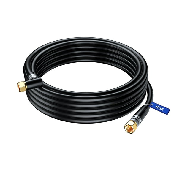 Coaxial Cable RG6, with a Right Angle 90° Connector, 20 ft, Coax Cable F-Type Triple Shielded Coax Cable 20 Feet (Black)