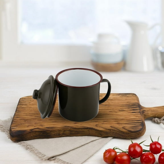 FRCOLOR Enamel Coffee Mug with Lid Vintage Style Cup for Outdoor Retro Camping Water Cup Tea Mug for Home Kitchen Use and Hiking Travel 700 ml