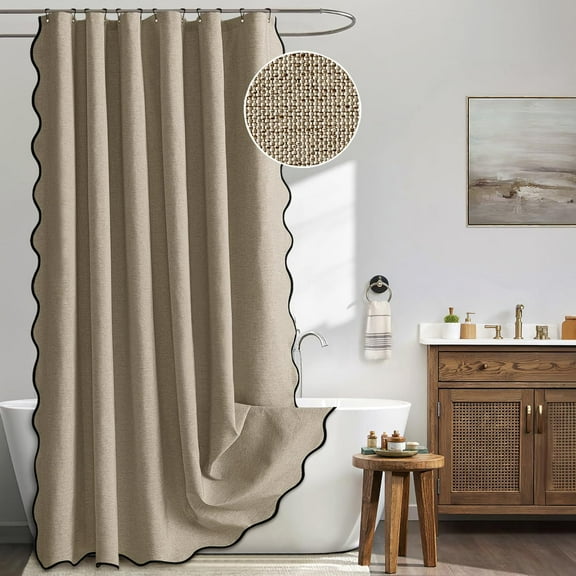 XmhyTop-A Linen Shower Curtain, Boho Shower Curtain, Modern Shower Curtain, Bathroom Curtain, 90*180cm, 1 Piece, Stylish Durable for Home Bathroom,Khaki