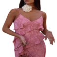 thumbnail image 3 of Femmes Été Robe Volantée Floral Jacquard V Robe de Soirée Sans Manches pour Cocktail S / M / L / XL / XXL, 3 of 9