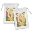 thumbnail image 1 of Garden Mist Fabric Pouch Set of 2, Pastel Tropical Paradise Cartoonish Landscape with Exotic Trees and Waterfall, Drawstring Bag for Toiletries Masks and Favors, 9" x 6", Multicolor, by Ambesonne, 1 of 2