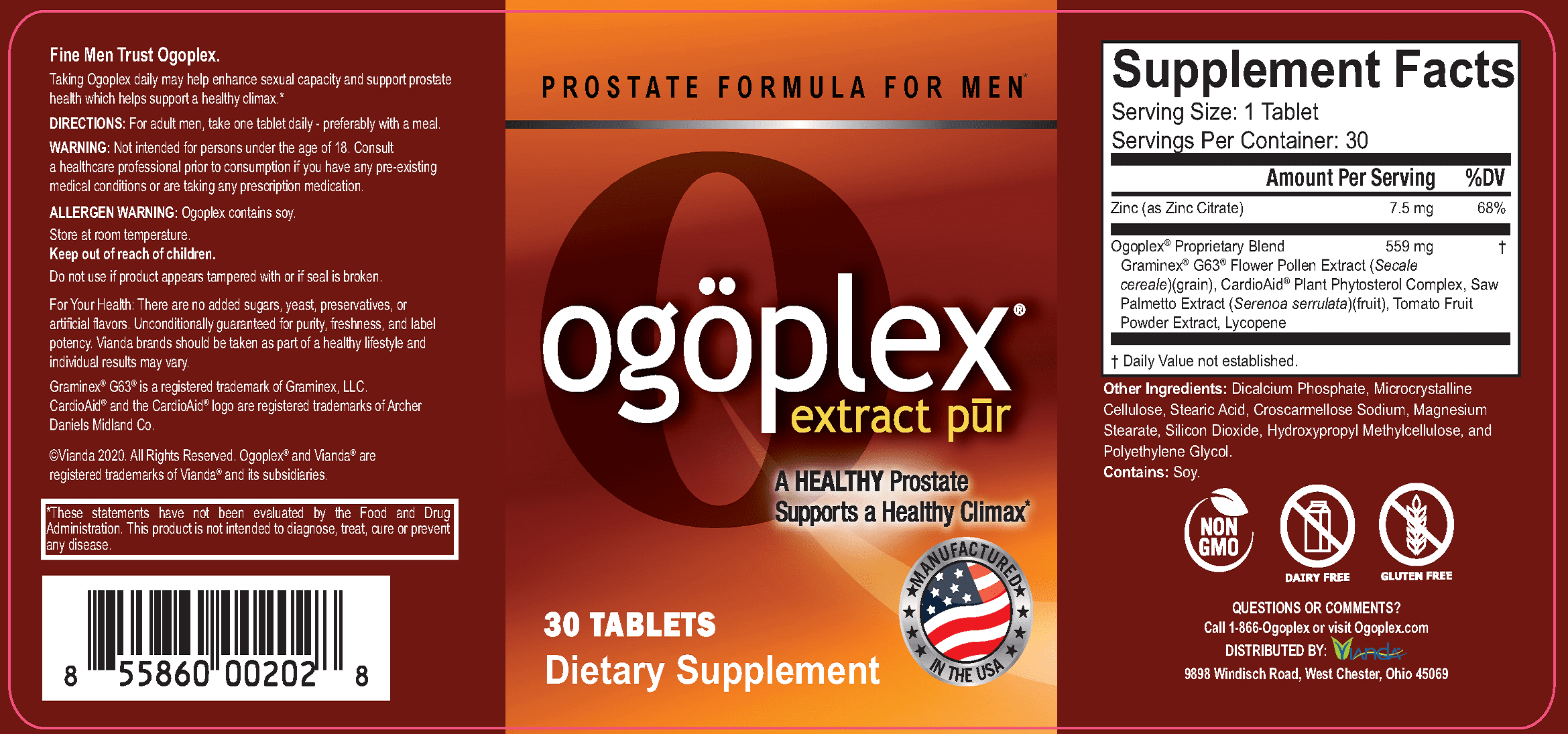 Ogoplex® Prostate & Urinary Support for Men with Graminex® G63® Flower Pollen, CardioAid® Plant Phytosterol Complex, Saw Palmetto, Tomato Fruit Powder and Lycopene. 30 Tablets, 30 Day Supply