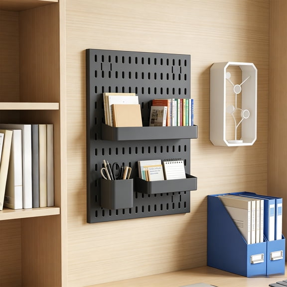 No Punch Pegboard Wall Mounted Organizer | Multi-Functional Drains Basket & Storage Rack for Kitchen, Bathroom, or Office | 1-Piece Plastic Rack with Adhesive Mount
