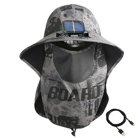 GZCW Men s Sun Hat with Built-in Fan Wide Brim Fishing Hat with Neck Flap Adjustable 3 Speeds Sun Protection Cap for Outdoor Hiking