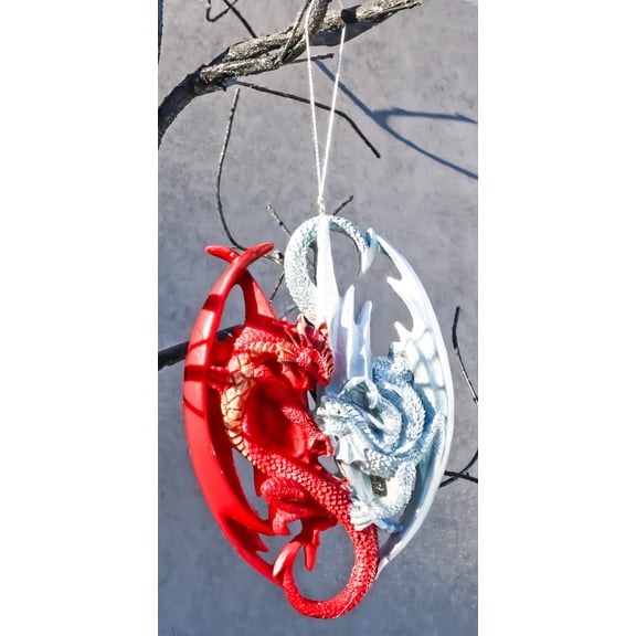 Anne Stokes Dueling Fire And Ice Titan Dragons Tree Hanging Ornament Figurine