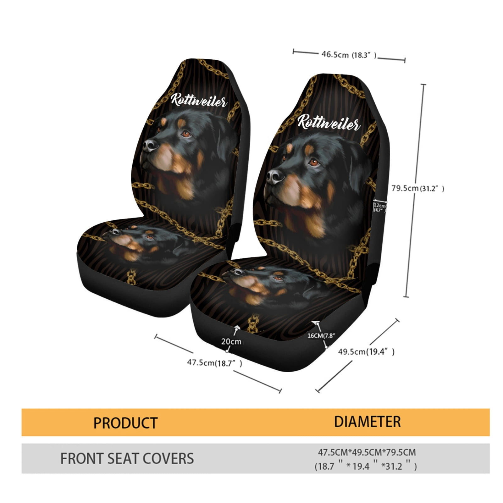 Xoenoiee Rottweiler Dog Gold Chain Print Car Seat Cover Front