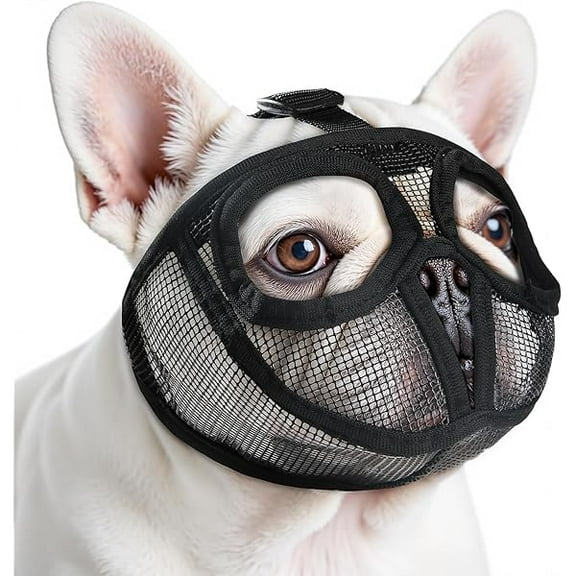 OAO French Bulldog Muzzle with Open Eye Hole, Breathable Short Snout Dog Muzzle for English Bulldog, Pug, Pekingese to Prevent Biting(S,Blue)
