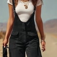 thumbnail image 3 of MORTTIC Women's Solid Color Fringe Wide-Leg Jumpsuit Western Style Overall with Pockets And Adjustable Straps Button Black，M, 3 of 6