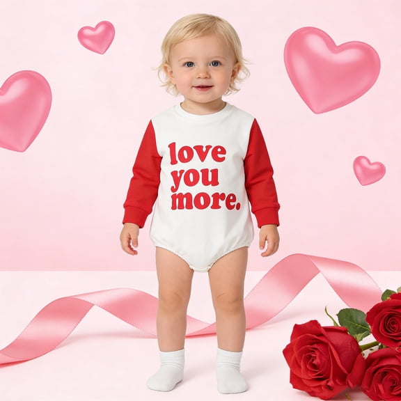 MEZZALL Jumpsuit Valentine's Day Baby Boys Casual Letter Print Romper Bodysuit Long Sleeve Onesie Toddler Adorable O-Neck Spring Child One-Pieces