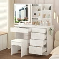 thumbnail image 2 of OXYLIFE Makeup Vanity Table with Sliding Lighted Mirror, Bedroom Vanity Table with 5 Drawers and Hair Dryer Rack for Women Girls, 2 of 8