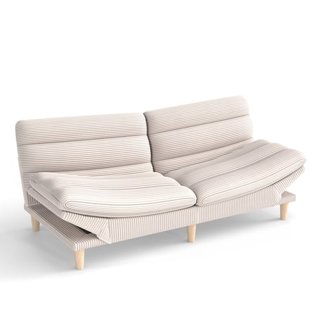Ebello Convertible Futon Sofa Bed, Fabric with 3-Position Reclining Backrest and Adjustable Armrests for Living Room Apartment Office, Beige