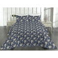 thumbnail image 2 of Ambesonne Floral Quilted Bedspread Set 3 Pcs, Romantic Illustrated Flower, Queen, Indigo Ceil Blue Eggshell, 2 of 4