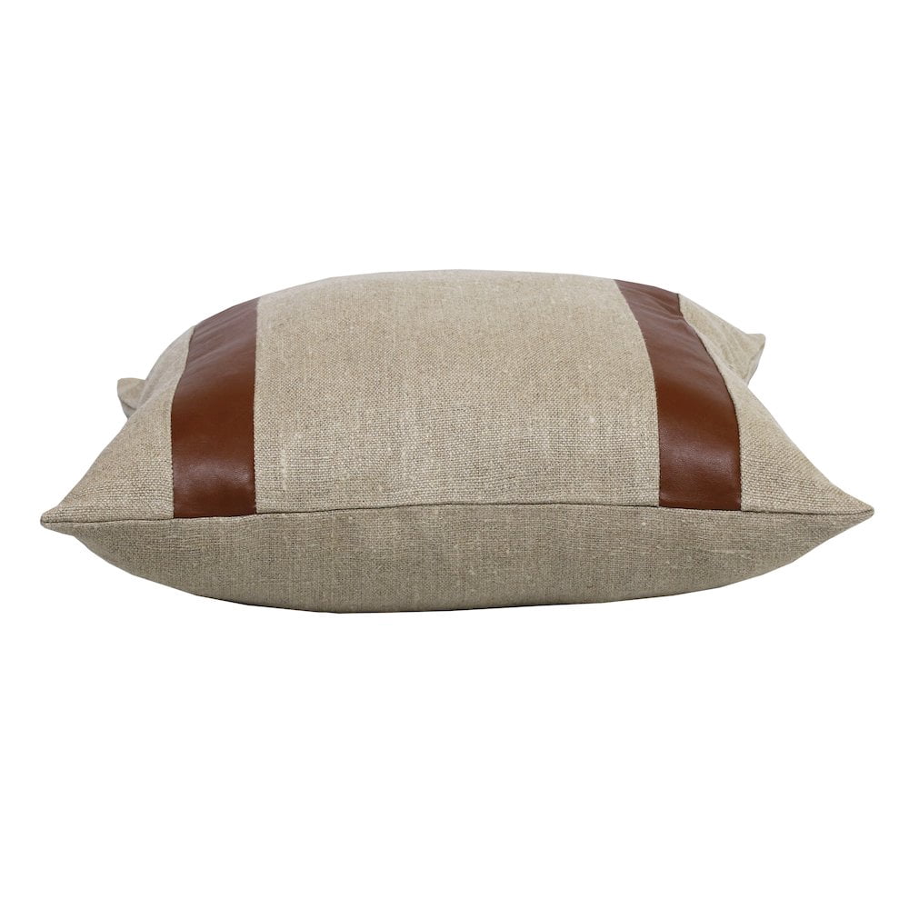 Ester Hand-Woven Striped Industrial Linen Throw Pillow, Beige/Brown, 20" x 20", Count per Pack 1