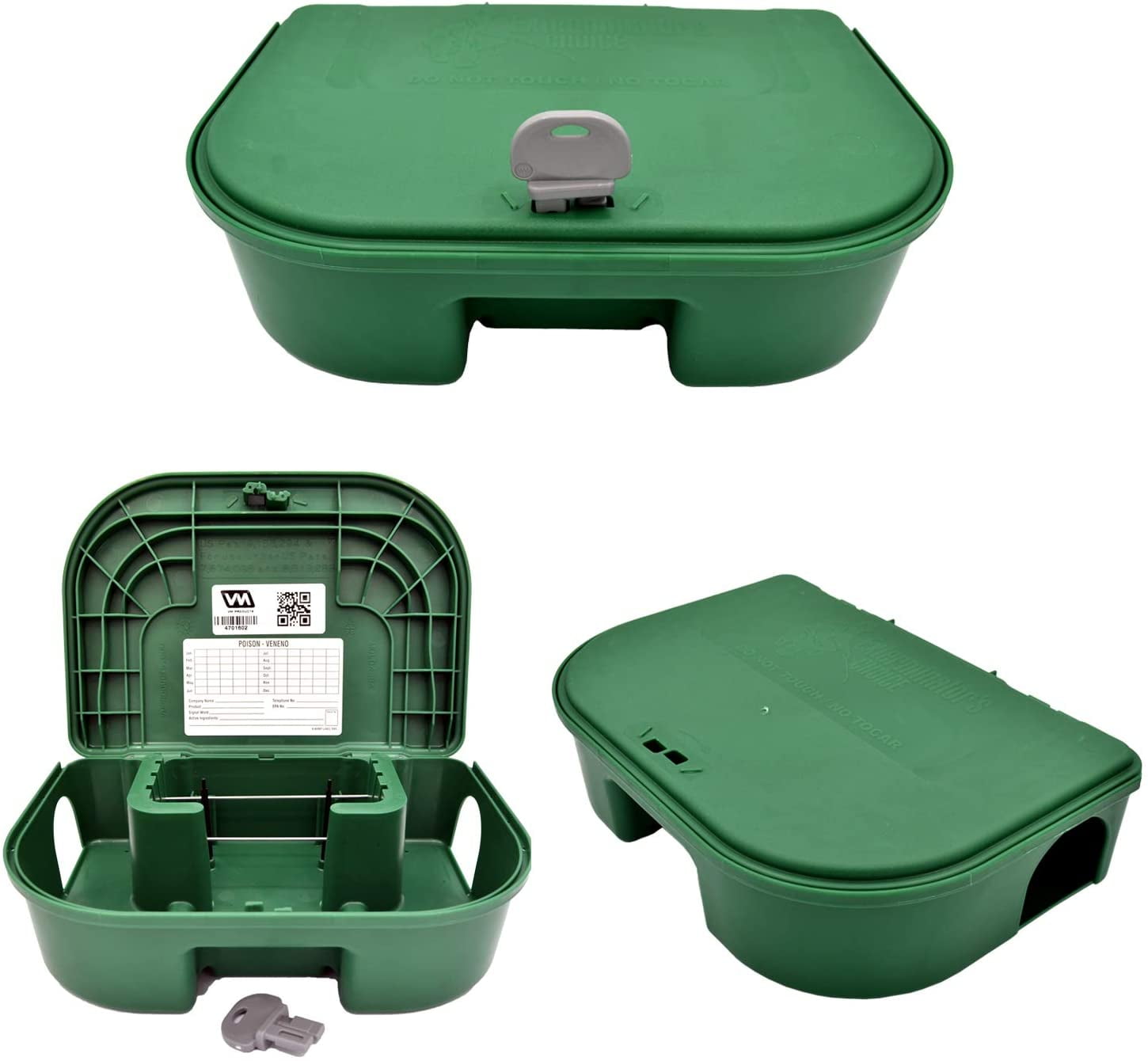 Exterminators Choice Green Bait Boxes | Includes Two Bait Boxes and One Key | Heavy Duty Box to Control Rats, Mice and Other Pests