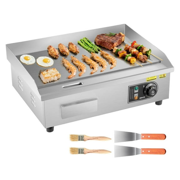 Electric Griddle 21 x 11.8 inch, 1750W Flat Top Grill - Stainless Steel Countertop Griddle with Adjustable Temp 122-570°F, 2 Spatulas & Brushes for Pancakes, Steak, & Restaurant Use