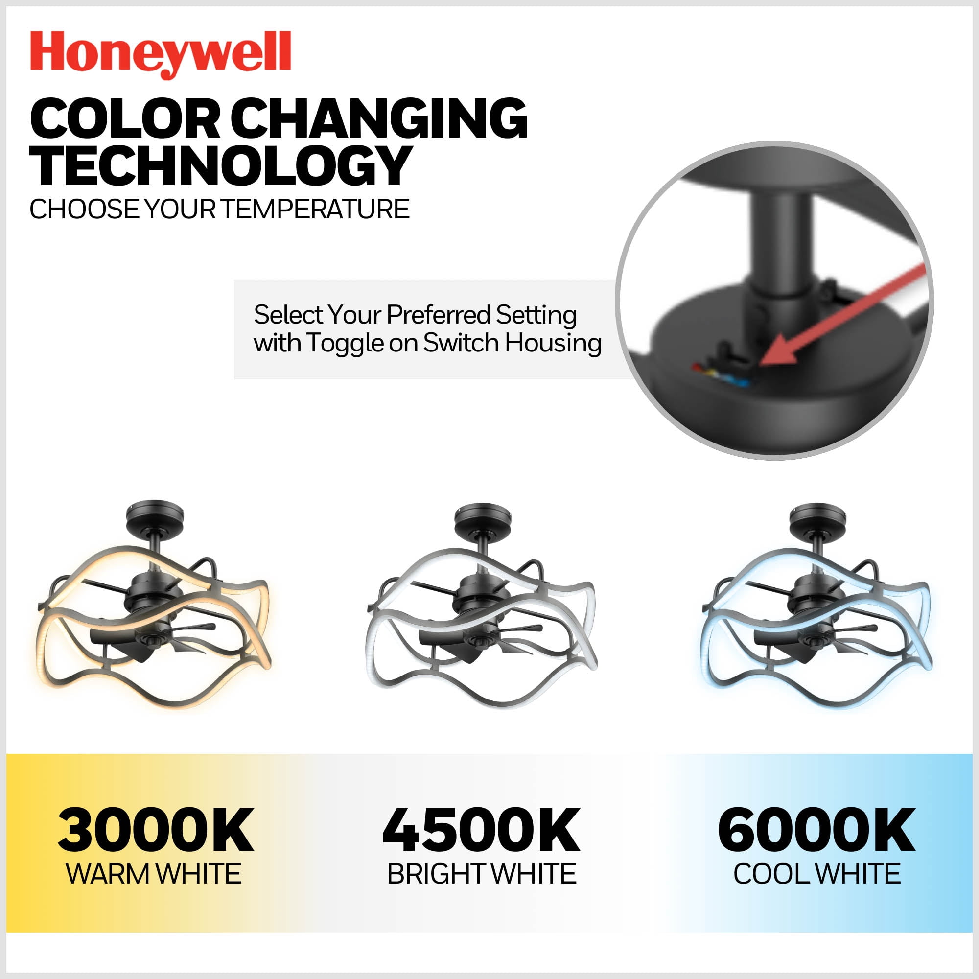 Honeywell Ormiston Fandelier 22" Black Contemporary Indoor Ceiling Fan with Lights and Remote Control, Color Changing LED, Reversible Motor
