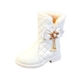 thumbnail image 2 of Girls Ankle Snow Boots Fleece Lined Bow Decor Faux Leather Snow Booties Kids Winter Warm Platform Boots White 12.5 Little Kids, 2 of 7