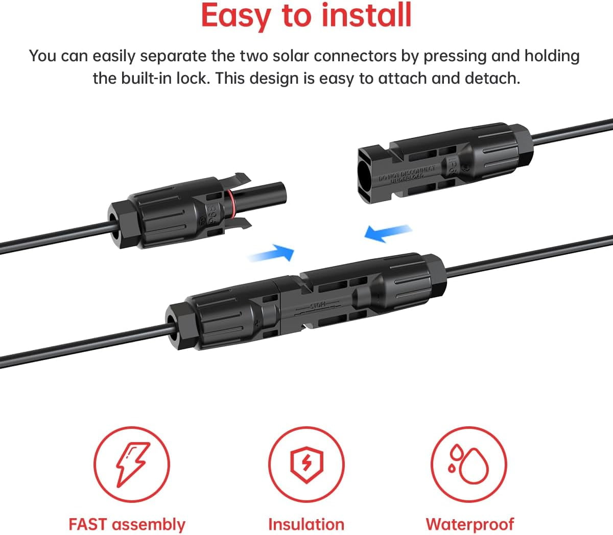 12AWG 10FT Solar to XT60i Cable 2 10 25 35 50 75 100FT Solar Connector to XT60i Adapter Cable for Portable Power Station (10FT)