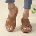 thumbnail image 5 of Tawop Womens Shoes Sandals for Women Orthopedic Casual Wedge Beach Thick Sole Sandals Brown 9, 5 of 7