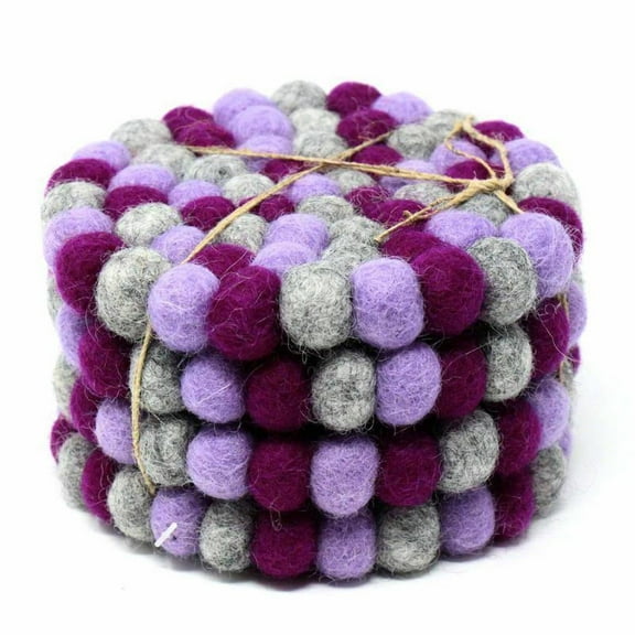 Felt Ball Coasters Chakra Purples 4 Count
