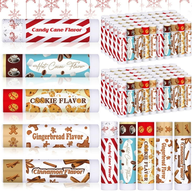 Bálsamos labiales navideños Siifert con sabor a caramelo y menta, 50 unidades
