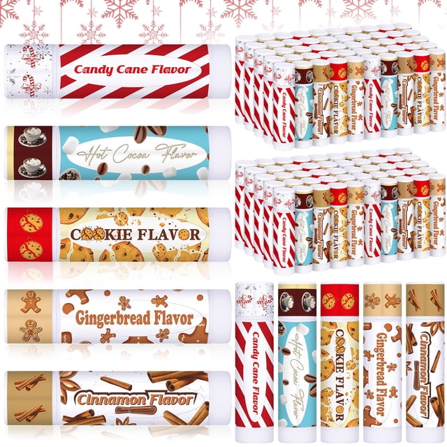 Bálsamos labiales navideños Siifert con sabor a caramelo y menta, 50 unidades
