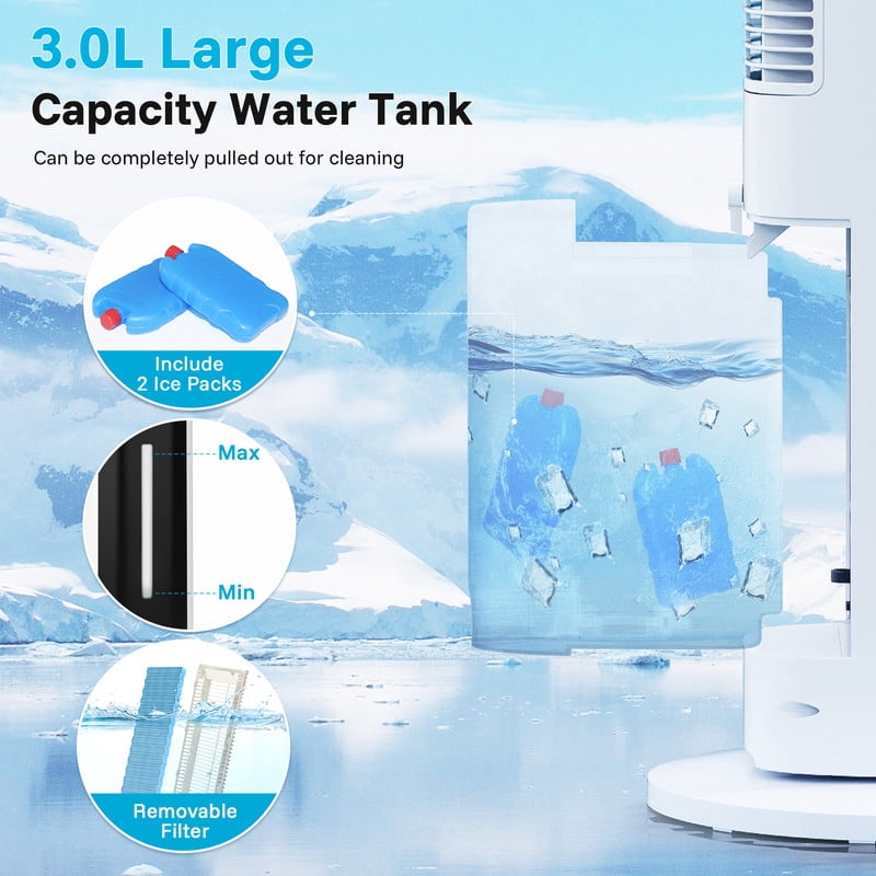 Etust 38" Evaporative Tower Fan with Water Tank, Oscillating Cooling Fan, 3 Speeds & Timer