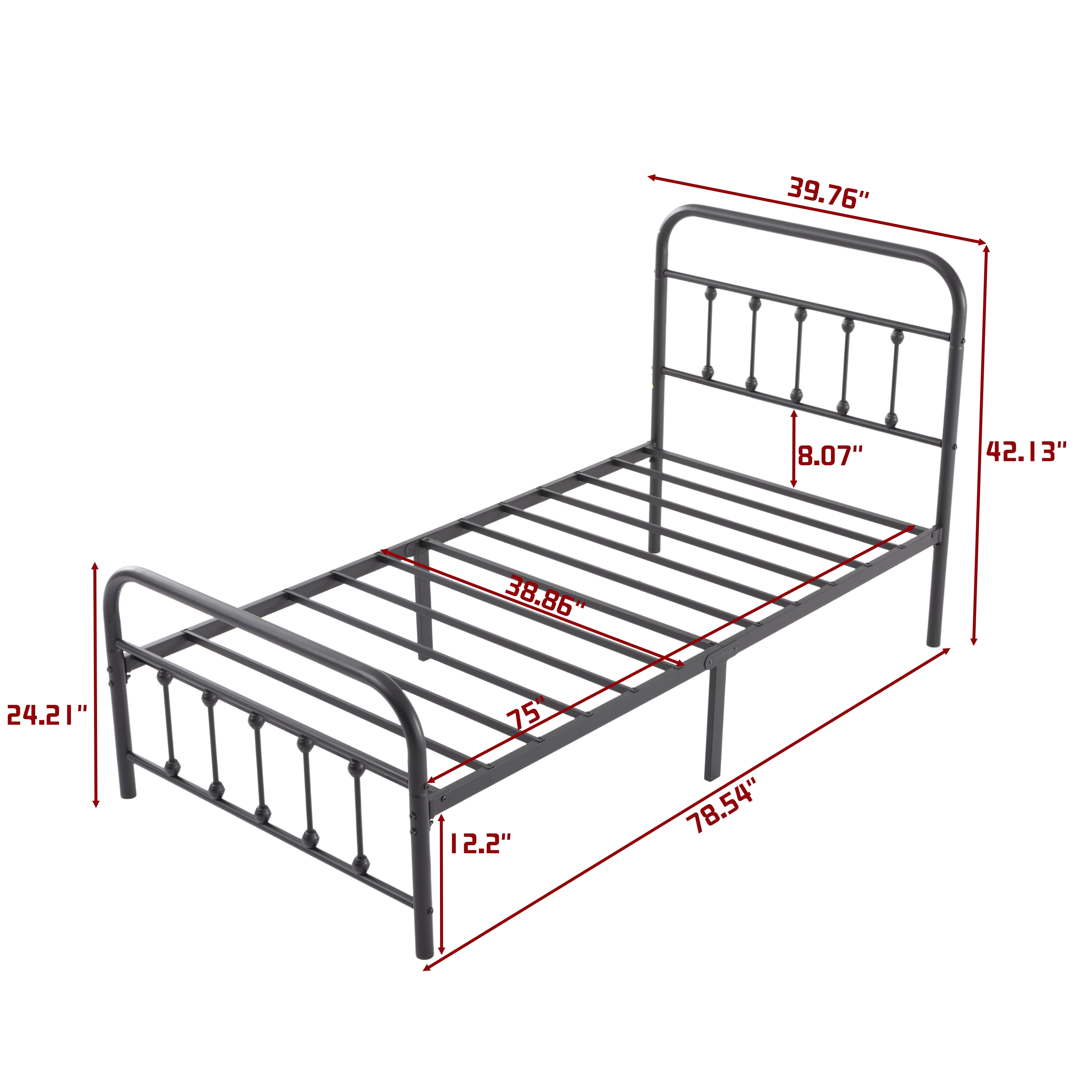 BSHTI Twin Size Metal Bed Frame with Slats, No Box Spring Needed, Under-Bed Storage, Easy Assembly,Black