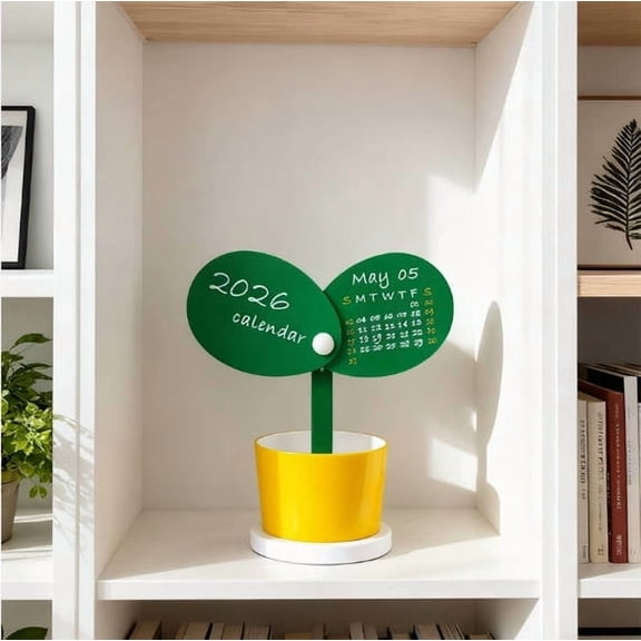 2026 Floral Desk Calendar with Pen Holder Stand Base Creative Desktop Organizer Home Decoration Monthly Planner Perfect for Workspace Bedroom Study Room Functional Decorative Accessory 6.88" Yellow