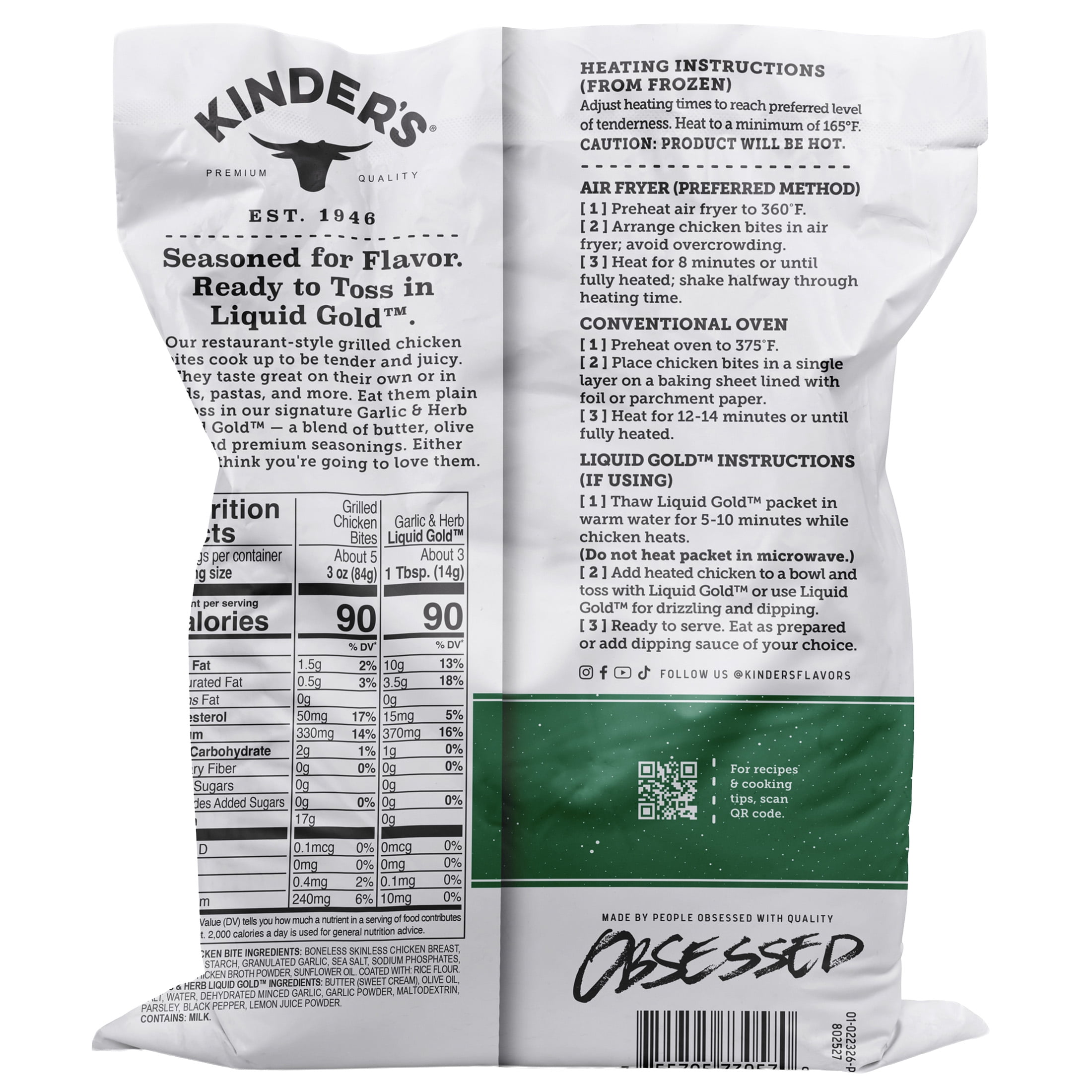 Kinder's Restaurant-Style Grilled Garlic & Herb Boneless Chicken Bites, 17.5 oz (Frozen)