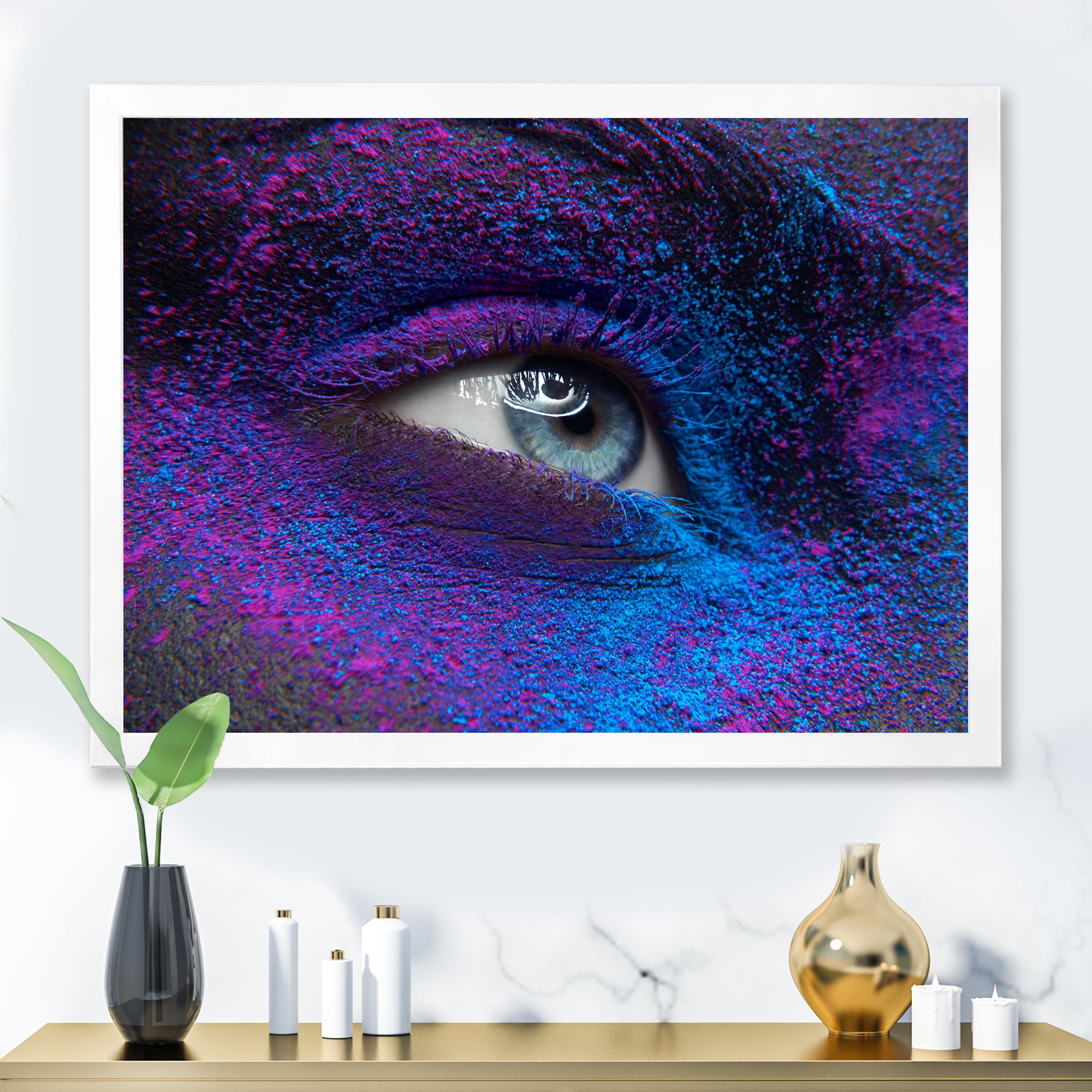 Designart 'Woman Eye With Dry Paint Dust Pigment On Face' Modern Framed Art Print