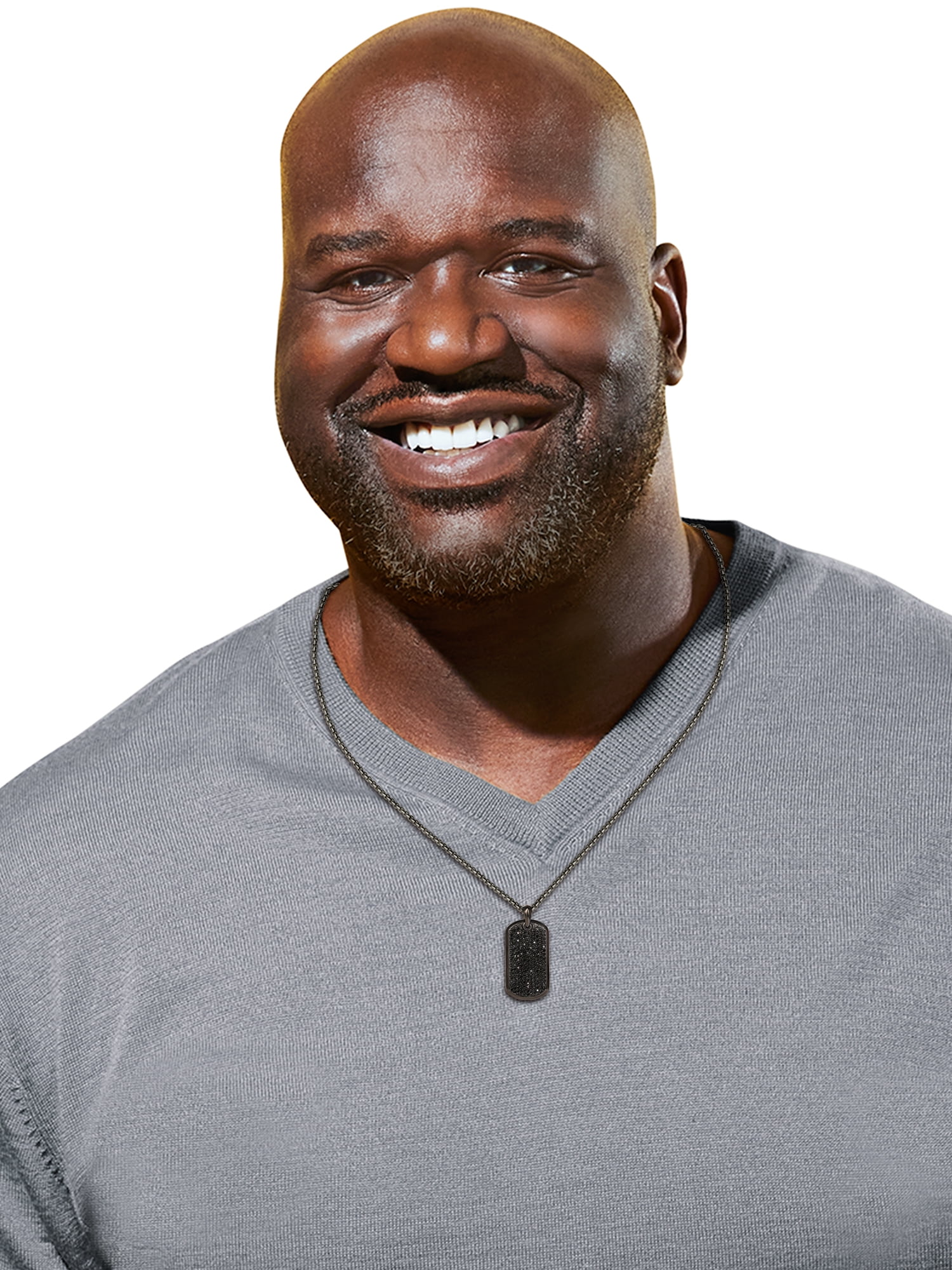 Shaquille O'Neal Men's Simulated Diamond Black Plated Stainless Steel Tag Necklace, 24" Chain