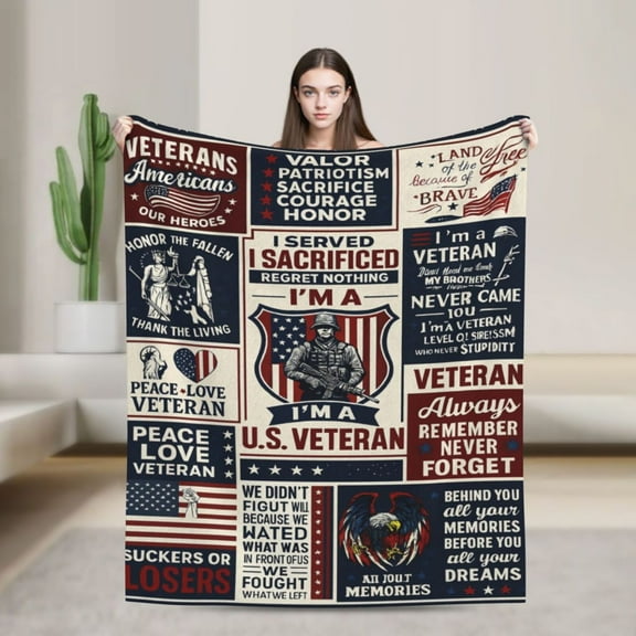 Veteran Gifts Blanket, Gifts for Veterans, Vietnam Veteran Gifts, Veterans Day Gifts, Army Air Force Navy for Men Throw Blanket 50x40