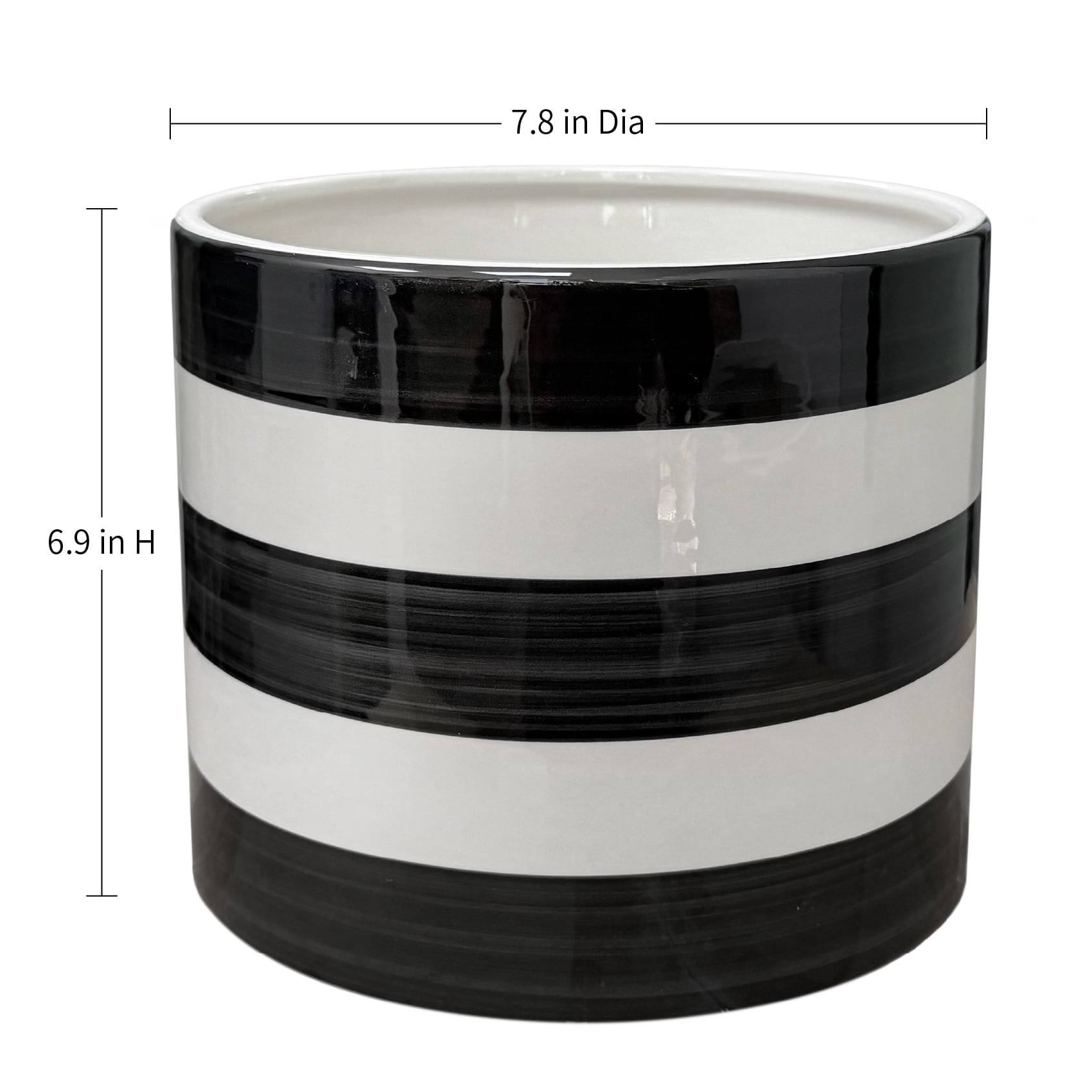 Mainstays Andrew 7.8" x 7.8" x 6.9" Round Rich Black and Arctic White Ceramic Planter